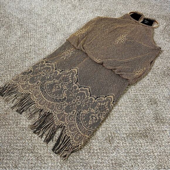 SLNY Gold Lace Fringe Dress - Picture 7 of 9